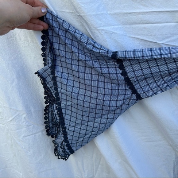 NWT Anthropologie Blue Plaid Off the Shoulder Peasant Top Bell Sleeve Large 0035 - Picture 3 of 8